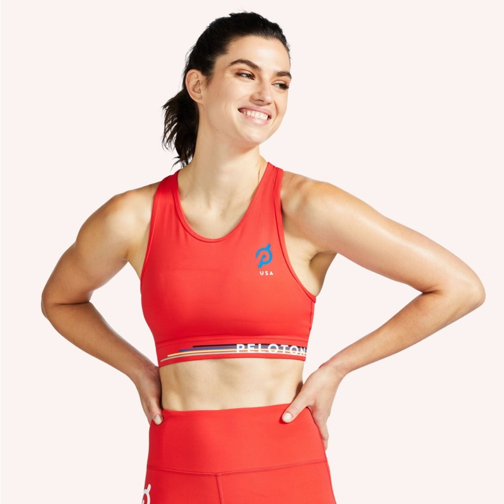 Peloton High Neck Red Team USA Sports Bra‎ Size Large